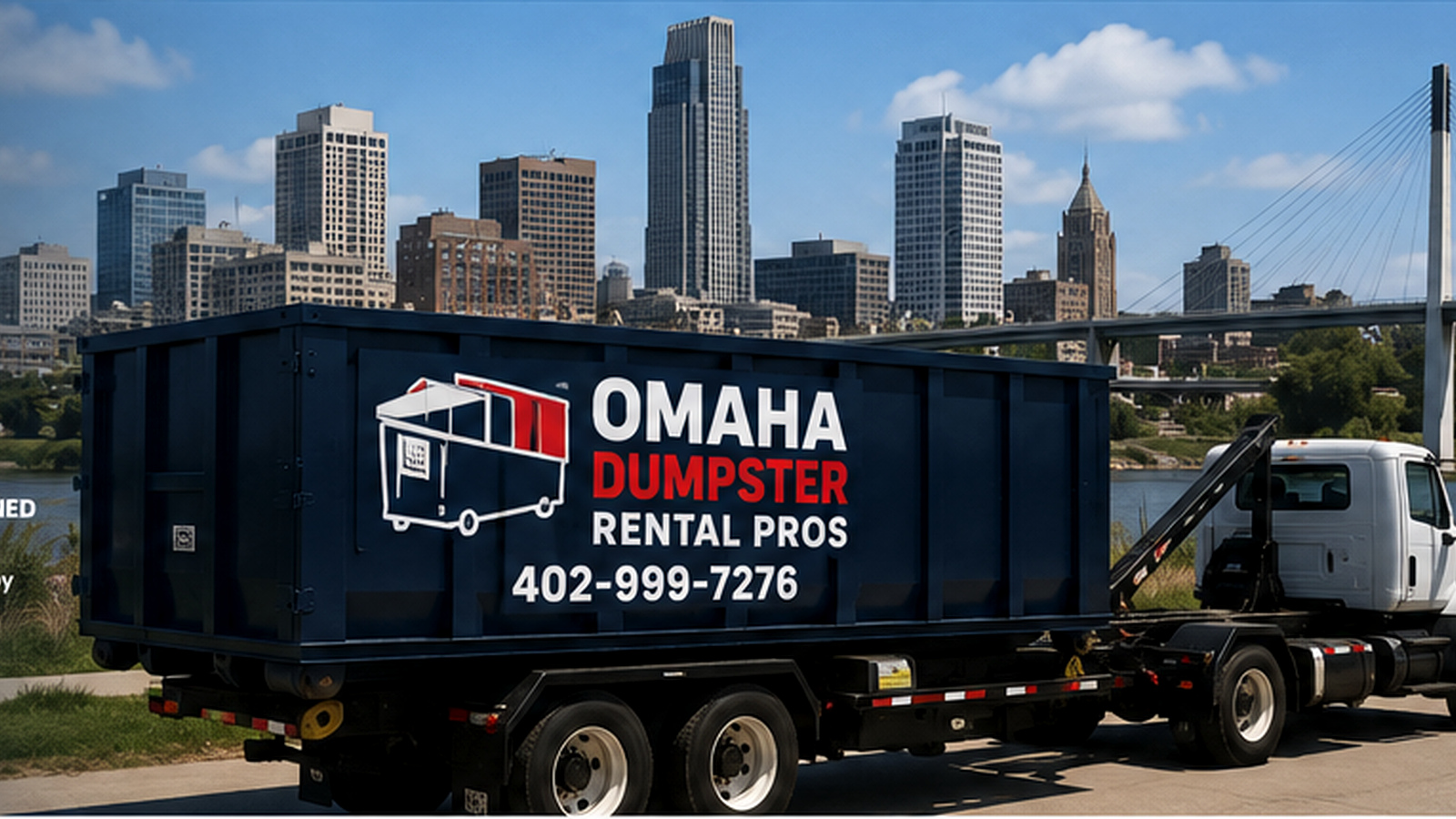 Roll-off dumpster delivery truck serving Omaha Florida